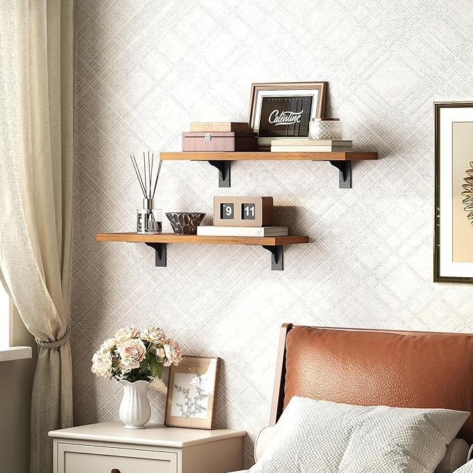 HOOBRO Floating Shelves for Wall and C Shaped End Table, 15.4" Wall Mounted Shelves Set of 2, Small Side Table for Couch, Gol
