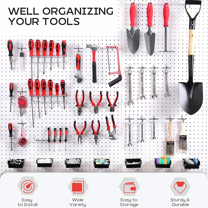 278PCS Upgraded Pegboard Hooks Assortment, Peg Board Organizer Accessories with Bins, Fit 1/8 or 1/4 inch PegBoard for Hangin