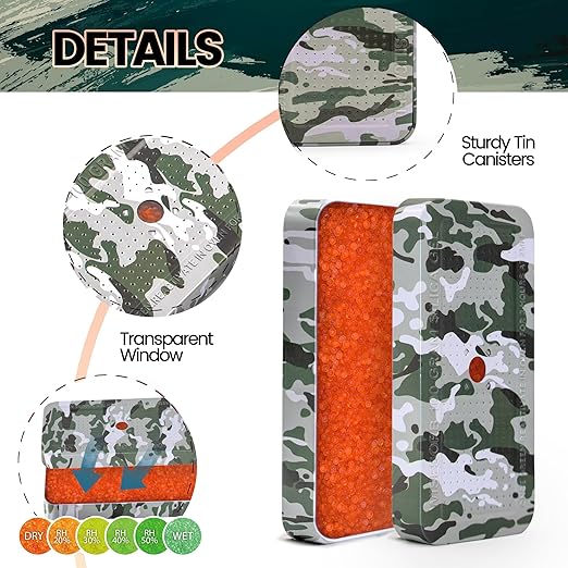 100 Gram Camouflage Gun Safe Dehumidifier Silica Gel Canister Rechargeable Dehumidifier Desiccant Reusable Indicating