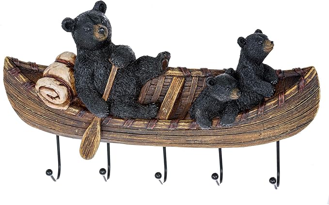 Black Bears in Canoe Key Holder - Bear Coat Hook Hanger Entrance Key Organizer - Bear Decor For Home Decor Living Room Access