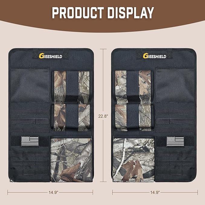 Truck Gun Rack（Set of 2）, Seat Back Gun Rack with Adjustable Straps, 600D Oxford Cloth, Universal Rifle Holder, PVC Coated, Secure Storage Pockets for Hunting Gear, Easy to Install Vehicle Gun Rack