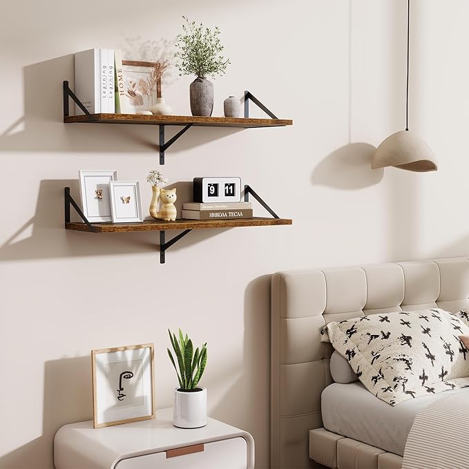 Floating Shelf for Wall,32" WX10 D Wood Floating Shelves with Sturdy Metal Bracket Set of 2,Wall Mounted Hanging Shelf for Ba