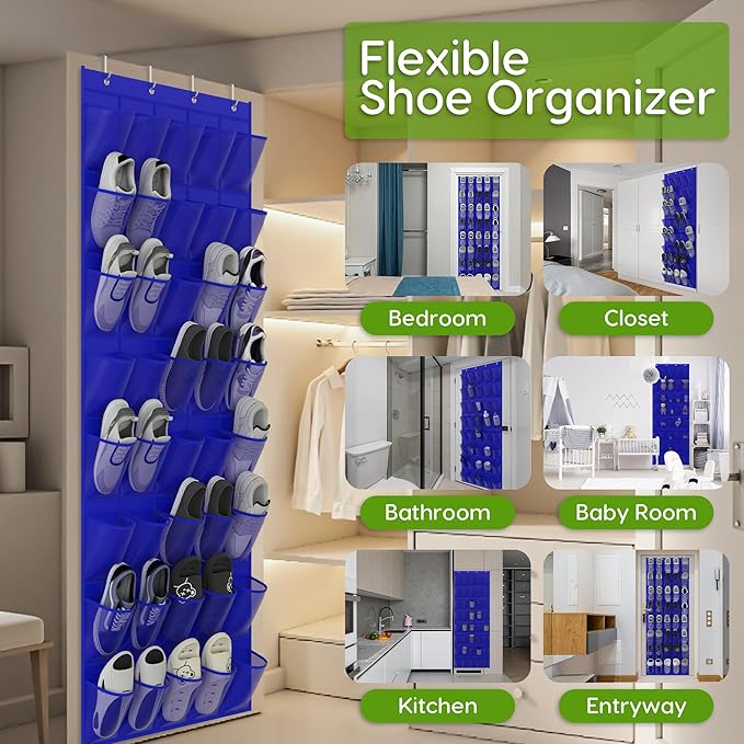 Unjumbly Over the Door Shoe Organizer with 40 Large Breathable Mesh Pockets, Space Saving Shoe Holder, Hanging Shoe Rack for 
