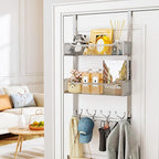 SWTYMIKI Over The Door Hook with 16 Hooks & 2 Mesh Baskets - Heavy Duty Over The Door Organizer Hanger for Towels, Coats, Clo