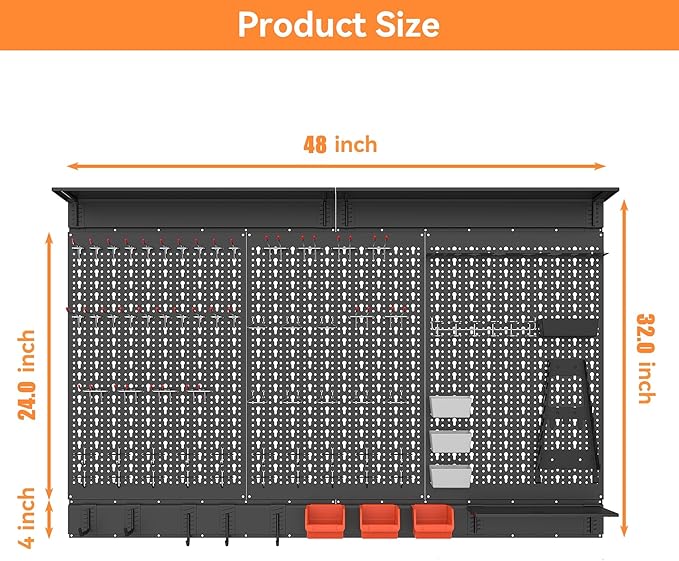 WALMANN 113 PCS Pegboard Wall Organizer Kit with Pegboard Hooks, Bins, Shelves, Pegboard Tools Storage System for Garage, Wor