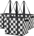 Checkered Reusable Grocery Bags Heavy Duty 3 Pack Foldable Shopping Bags with Handles for Groceries Collapsible Tote