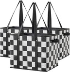 Checkered Reusable Grocery Bags Heavy Duty 3 Pack Foldable Shopping Bags with Handles for Groceries Collapsible Tote