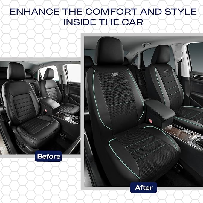 Skechers Air-Cooled Memory Foam Seat Covers,Mesh Thick Car Seat Covers,Piping Leather Car Seat Covers Front Seats,Airbag Comp