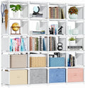 Mavivegue Book Shelf, 20 Cube Storage Organizer, DIY Bookcase, Metal Cube Bookshelf, Tall Book case for Bedroom, Living Room,