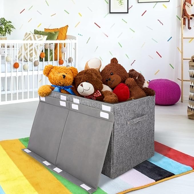 popoly 2 Pack Large Toy Box Chest with Lid, Collapsible Sturdy Toy Storage Organizer Boxes Bins Baskets for Kids, Boys, Girls