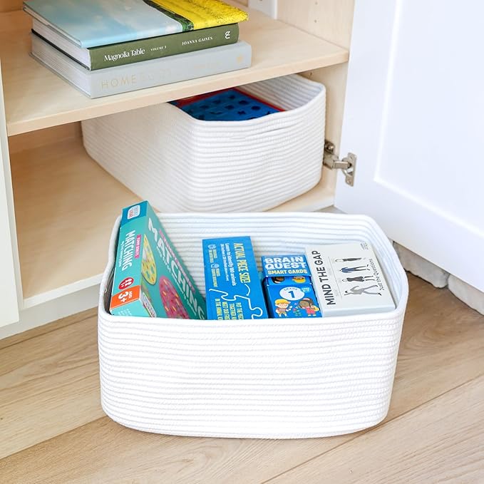 NaturalCozy Storage Baskets 16.8”x13”x7.6” Cotton Rope Woven Baskets for Organizing 3-Pack | Toy Storage Bins | Basket for Sh