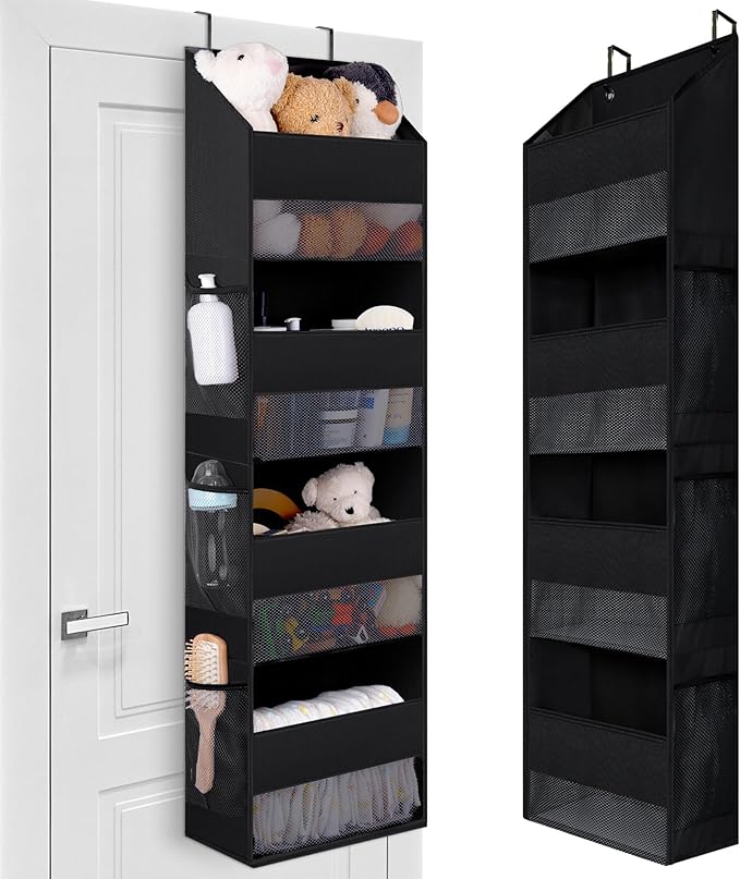 GRANNY SAYS Over the Door Organizer, 4-Shelf Waterproof Behind Door Storage with 6 Pockets and Clear Window, Anti Tilt 35lb L