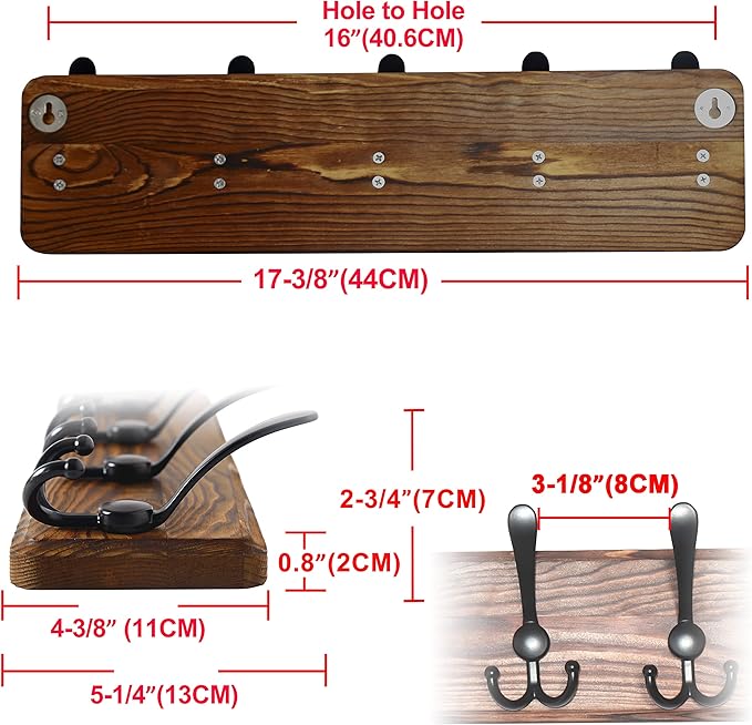 Dseap Coat Rack Wall Mounted - 24" Long 6 Tri Hooks, Heavy Duty Wooden Wall Coat Hanger Coat Hook for Clothes Hat Jacket Clot