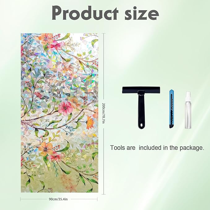 Hilarious Stained Glass Window Film Rainbow Floral Static Cling Window Film Flower Window Privacy Film No Glue Decorative Window Cling UV Blocking Heat Control Glass Windows Stickers, 35.4''x78.7''