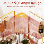 Delicate Pink 2-Tier Corner Counter Organizer with Expandable Hooks | Bathroom, Kitchen & Vanity Storage for PET Makeup, Skin