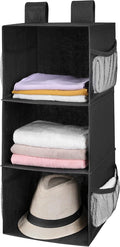 MAX Houser 3-Shelf Hanging Closet Organizer, Hanging Sweater Organizer, Foldable Hanging Shelves for Closet with 2 Velcro, Bl