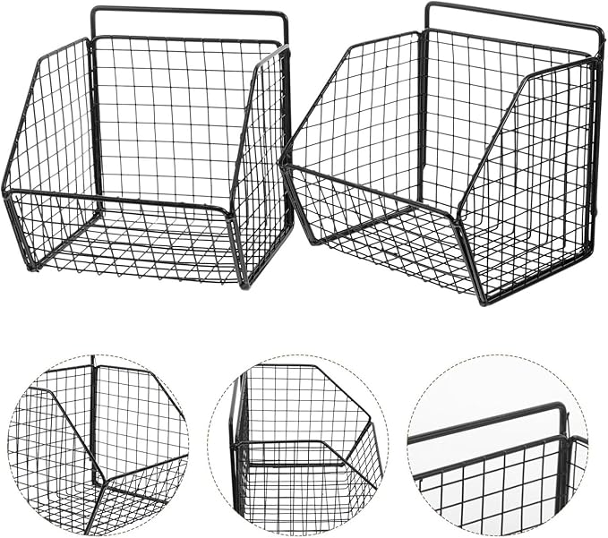 Zerodeko Kitchen Fruit Basket 2 Tier Wall Storage Basket Wall Mounted Onion and Potato Storage Hanging Metal Wire Baskets Kit
