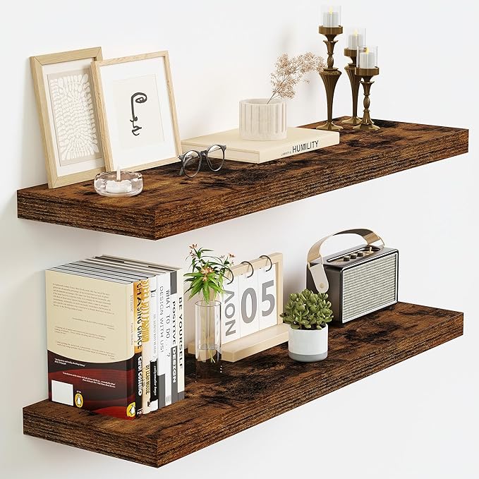 Vivelove Floating Shelves for Wall Mounted, 24 Inch Bathroom Shelves, Display Shelf for Living Room Kitchen Bedroom Office Fa