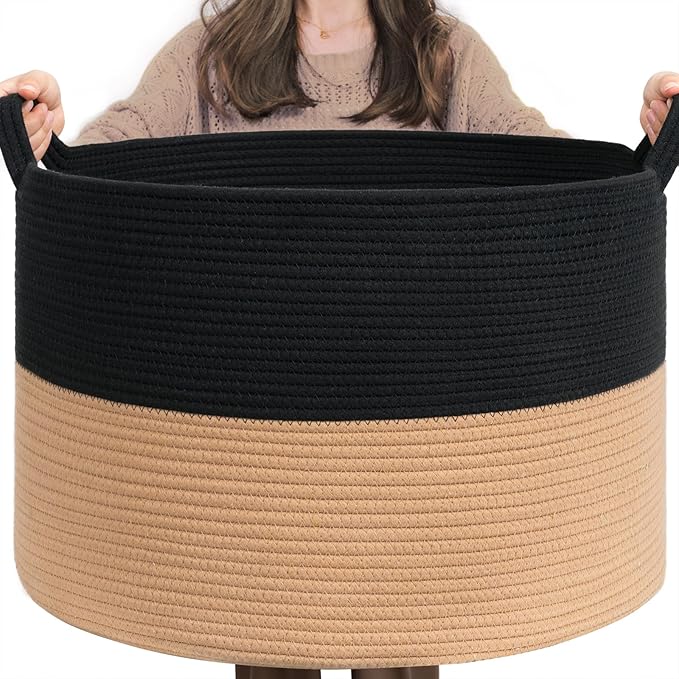 INDRESSME XXXLarge Cotton Rope Basket Woven Baby Laundry Basket Blanket Baskets Toy Baskets with Handle Comforter Cushions St