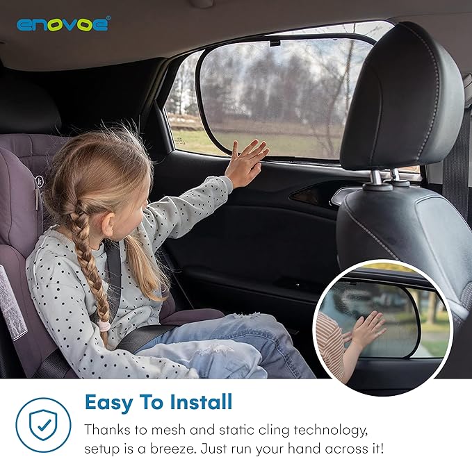 Enovoe Car Window Shades for Baby (4 Pack) - 21"x14" - Sun Shade Blocker, Cling - Glare Shield and UV Rays Protection for Your Child - Side Windows Screens for SUV- Mesh Window Shades for Car Baby