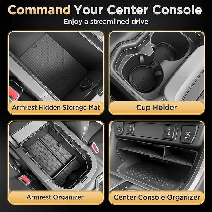 for Toyota RAV4(2019-2025) & RAV4 Prime(2021-2025) Center Console Organizer [Double Layers & Carbon Fiber] Gear Shift Tray Silicone Cup Holder for Toyota RAV4 Prime & RAV4 Accessories Black