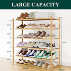 Smiry Shoe Rack, 5 Tier Long Bamboo Shoe Organizer, Stackable Free Standing Wooden Shoe Storage Shelf for Closet, Entryway, F