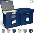 2 Pack Hanging File Folder Box with Lid, Durable Letter Size Filing Storage Box, Sturdy Magazine File Holder with Cardboard S