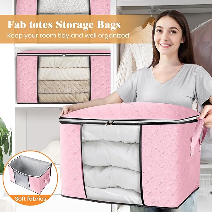 Fab totes 24 Gallons Clothes Storage, Foldable Thick Fabric Blanket Storage Bags, Containers for Organizing Bedroom, Closet, 