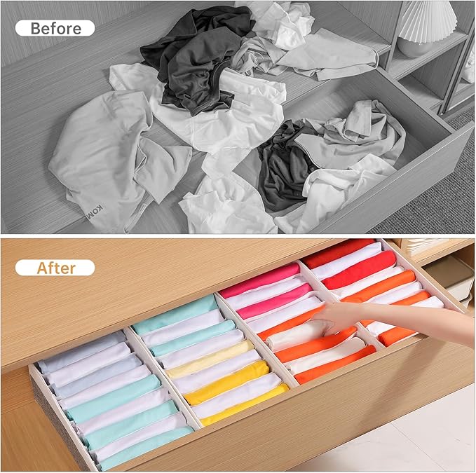 4 Packs T-shirt Drawer Organizers for Clothing,10 Grids Compartment Wardrobe Storage Box, Clothes Organizer for Folded Clothe