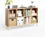 8-Cube Bookshelf 2 Tier Retro Bookcase with Legs, 11in Shelf Opening, 47" Wood Bookshelves Storage Organizer Shelf, Freestand