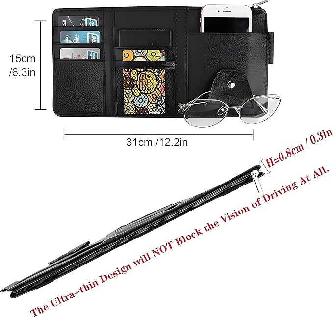 2 Pack Car Visor Organizer for Ford F150 2021-2025, Sun Visor Storage Pouch Premium PU Leather Interior Accessories Pocket Multi-Function Card Holder,Black