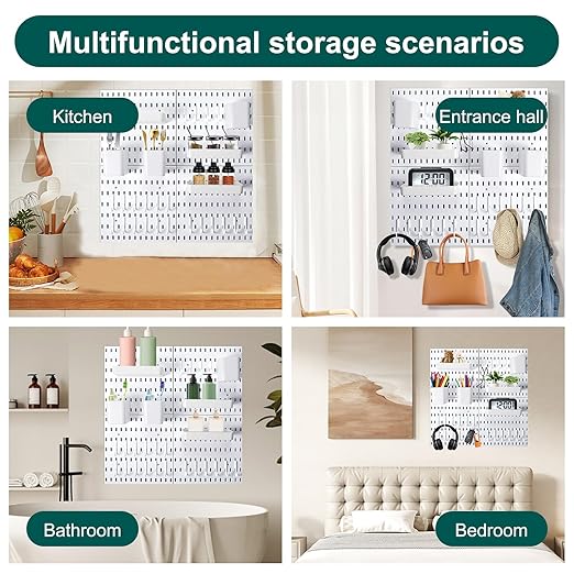 Wall Mount Peg Board Organizer 45pcs Kit, 4 Panels and 41 Accessories Pegboard Wall Organizer with Hooks, Bins, Shelves, DIY 