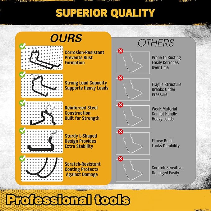 ELEAD 12-Piece Pegboard Hooks with Extension Straps, Heavy Duty Organizer Pegboard Accessories Fit for 1/4" Pegboard, Peg Boa