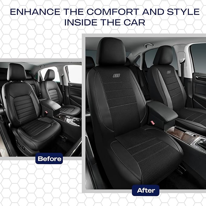 Skechers Air-Cooled Memory Foam Seat Covers,Mesh Thick Car Seat Covers,Piping Leather Car Seat Covers Front Seats,Airbag Comp