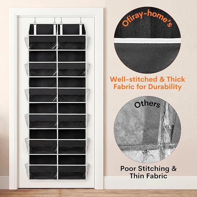 Over The Door Organizer 6 Tiers, Extra Large Behind Door Storage of 12 Compartments, 80 lbs Weight Capacity Hanging Storage O