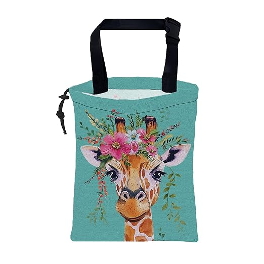 Car Trash Bag Watercolor Giraffe and Floral Hanging Drawstring Car Organizer and Storage Bag with Adjustable Buckle Canvas Garbage Bin for Back Seat or Hanging Headrest Car Decor