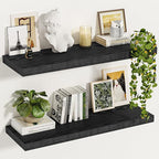 Vivelove Black Floating Shelves 24 Inches Wide, 12" Deep Wall Shelves for Bedroom, Bathroom, Living Room, Kitchen, Office, Ru