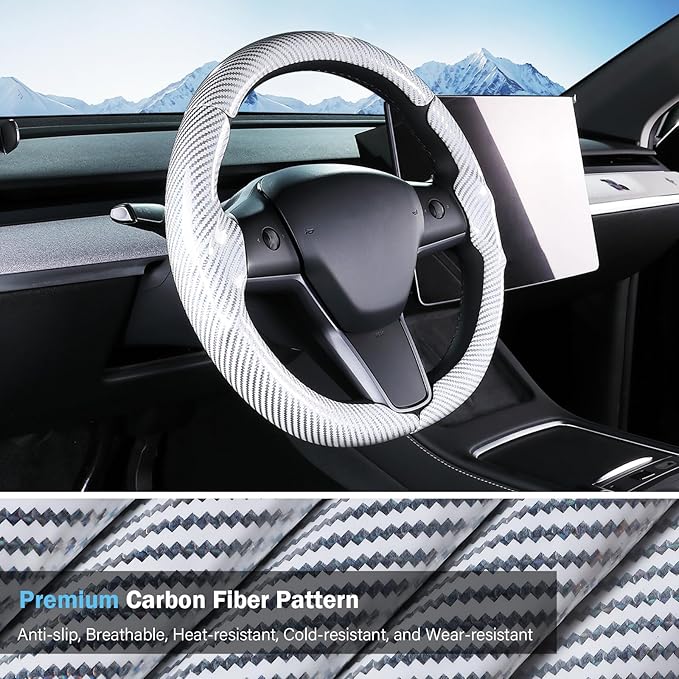 Steering Wheel Cover for Tesla Model 3 (2017-2023) / Model Y (2020-2024),Anti-Slip,Comfortable Grip, Breathable,Customized for Tesla Model 3/Y Accessories,Bright White