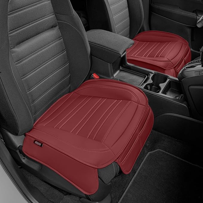 Motor Trend Faux Leather Front Seat Cover for Cars - Set of 2 Burgundy Front Car Seat Covers for SUV & Truck with Storage Poc