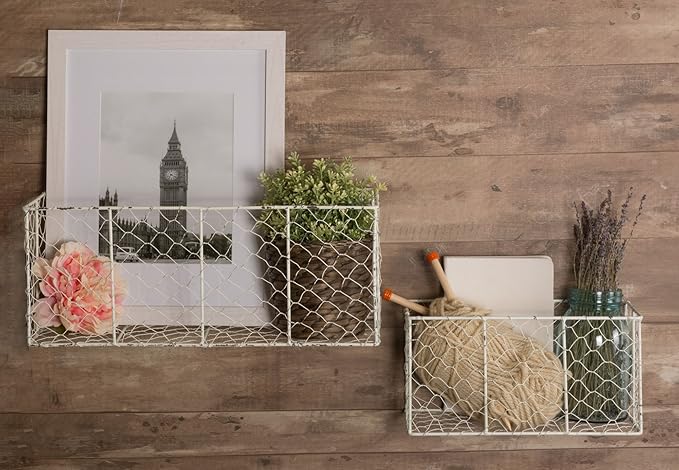 DII Chicken Wire Collection Farmhouse Vintage Wall Baskets, Assorted Basket, Antique White