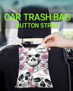 Car Garbage Can, Car Trash Bag, Car Garbage Bag, Hanging Car Trash Can for Car Accessories, Vehicle, Travelling, Camping, Cute Car Back Seat Organizer, Skull Pink Floral