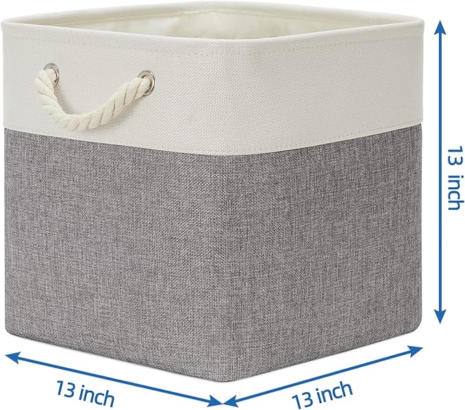 Temary Fabric Baskets 13 Inch Cube Storage Baskets with Rope Handle, Storage Cube Bins Clothes Basket for Gift, Large Storage