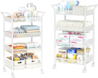 2 Pack Baby Diaper Caddy Cart, 4-Tier Diaper Caddy Organizer and Storage, Rolling Utility Cart for Baby Supplies, Diaper Cart