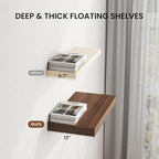 Dreamland 48" Floating Shelves for Wall, 12" Deep Thicker Walnut Floating Shelves, Wall-Mounted Shelves for Bedroom, Living R