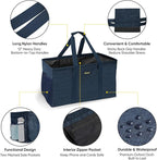 BALEINE Extra Large Utility Tote Bag with Reinforced Wire Frame, Reusable Grocery Bag for Shopping, Picnic (Blue, 22''x12''x10'')