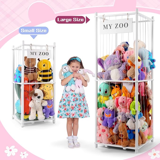 GLDZI Stuffed Animal Storage Zoo, Wooden Stuffed Animal Organizer with Elastic Cords for Boys Girls, Space Saving Toy Plushie