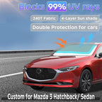 Sun Shade Sunshade for Mazda 3 2019-2025 2026 Windshield Cover, 4-Layers Sun Shield for Mazda 3 Hatchback/Sedan 250T Silver Coating Sun Visor Foldable Window Shade Blocks UV Rays Car Accessories