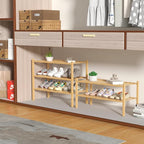 ROMGUAR CRAFT 2 Tier Bamboo Shoe Rack for Closet Free Standing Wood Shoe Shelf for Entryway Small Space Stackable 27"x11"x13"