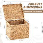 Jingmore Water Hyacinth File Storage Box with Scalloped Lid Collapsible Letter Size Hanging Filing Organizer Basket for Home 
