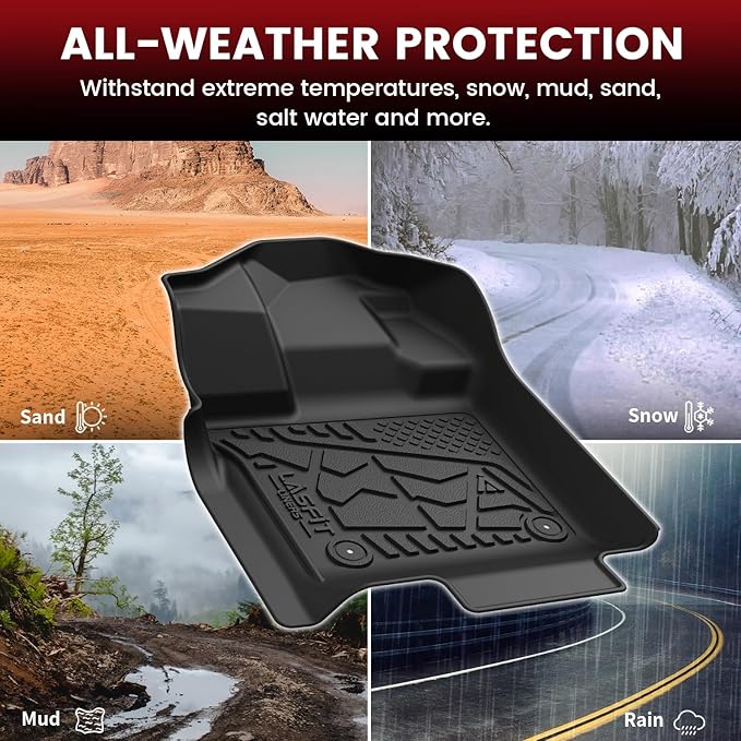 LASFIT Floor Mats for 2015-2026 Ford F-150 Regular Cab Bucket-Seat Carpet Floor, Ford F150 Standard Cab All Weather Portector TPE Waterproof Truck Liners-1st Row Black